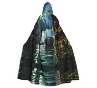 WHJDPP Asian elephant in the water Prints Halloween Adult Hooded Cloak for Costume Parties and Theme Events
