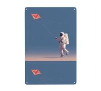 WHJDPP Astronaut flying a kite Picture Tin decorative painting 8x12in Made of tinplate, wear-resistant and durable