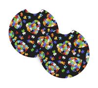 WHJDPP Autism Awareness Puzzle Pieces Heart Prints Car Cup Coasters 2-Pack - High-Grade Neoprene Layers for Spillproof Protection