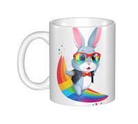 WHJDPP Aviator Rabbit Over the Rainbow Picture mug ceramic Mugs for cappuccino, latte, cereal, yogurt, milk, hot or cold drinks Micro-wave oven