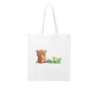 WHJDPP Baby bear looking at little flower Picture Woman Canvas Tote Bag Strong and durable for traveling, shopping, Daily One Size