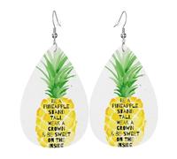 WHJDPP Be a pineapple Prints Teardrop Leather Earrings - Lightweight Dangle Earrings for Women, Vivid Faux Leather Drops with Silver Plated Hooks, Eye-Catching Party
