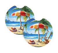 WHJDPP Beach Umbrella Lounger Pattern Car Coasters Set of 2 - Durable Rubber Cup Holder Protectors, Waterproof & Odorless for All Vehicles