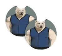 WHJDPP Bear In Vest Pattern Car Coasters Set of 2 - Durable Rubber Cup Holder Protectors, Waterproof & Odorless for All Vehicles