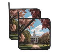 WHJDPP Beautiful Campus Printing Square Insulated Pot Mat 2 Pieces Featuring a Convenient Side Hanging Rope for Easy Storage