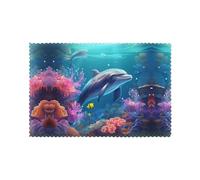 WHJDPP Beautiful Underwater World Dolphins Coral Pattern Placemats for Dining Table Set of 6 12x18in Heat Resistant, Washable, and Durable Placemats for Kitchen, Home, Hotel