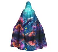 WHJDPP Beautiful Underwater World Dolphins Coral Printed Halloween Adult Hooded Cape Cloak - Super Large Hooded Cloak No Zipper
