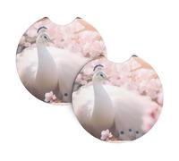 WHJDPP Beautiful white peacock Pattern Car Coasters Set of 2 - Durable Rubber Cup Holder Protectors, Waterproof & Odorless for All Vehicles