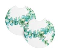 WHJDPP Berry Leaf Branches Pattern Car Coasters Set of 2 - Durable Rubber Cup Holder Protectors, Waterproof & Odorless for All Vehicles