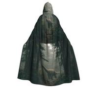 WHJDPP Big dinosaur in the forest Printed Halloween Adult Hooded Cape Cloak with Bow Tie for Costume Parties, Cosplay