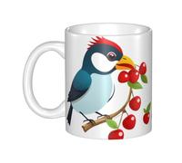 WHJDPP Bird eating red fruit Picture mug ceramic Mugs for cappuccino, latte, cereal, yogurt, milk, hot or cold drinks Micro-wave oven