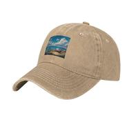 WHJDPP Black Airplanes on The Coast Picture Washed Cowboy Baseball Cap for Adults - Stylish and Breathable Hat, Natural, One size