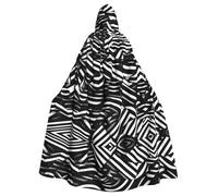 WHJDPP Black and white lines Printed Halloween Adult Hooded Cape Cloak - Super Large Hooded Cloak No Zipper