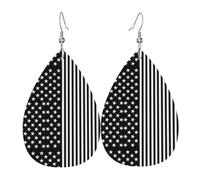 WHJDPP Black and White US Flag Prints Teardrop Leather Earrings - Lightweight Dangle Earrings for Women, Vivid Faux Leather Drops with Silver Plated Hooks, Eye-Catching Party