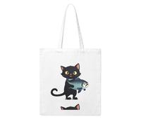 WHJDPP Black cat holding big fish Picture Woman Canvas Tote Bag Strong and durable for traveling, shopping, Daily One Size
