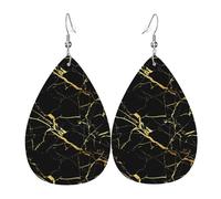 WHJDPP Black Gold Marble Prints Teardrop Leather Earrings - Lightweight Dangle Earrings for Women, Vivid Faux Leather Drops with Silver Plated Hooks, Eye-Catching Party