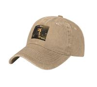 WHJDPP Black Little Fox Hiding from The rain Picture Washed Cowboy Baseball Cap for Adults - Stylish and Breathable Hat