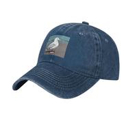 WHJDPP Black Washed Denim Baseball Cap Hat Cute Seagull Pattern for Men & Women, Classic Curved Brim, Navy Blue, One size