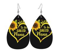 WHJDPP Blessed to Be Called Sunflower Prints Teardrop Leather Earrings - Lightweight Dangle Earrings for Women, Vivid Faux Leather Drops with Silver Plated Hooks, Eye-Catching Party