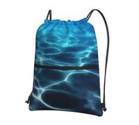 WHJDPP Blue Deep Ocean Prints Drawstring Zipper Backpack - Lightweight Water-Resistant Sport Gym Bag with Front Pocket & Internal Organizer - Ideal for Travel, Yoga, and Hiking