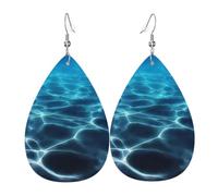 WHJDPP Blue Deep Ocean Prints Teardrop Leather Earrings - Lightweight Dangle Earrings for Women, Vivid Faux Leather Drops with Silver Plated Hooks, Eye-Catching Party