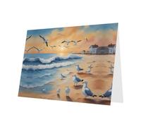 WHJDPP Blue Greeting Card airborne seagulls Printing 4x6in for Christmas, children's birthdays, Valentine's Day, wedding anniversaries, and party invitations