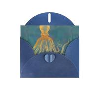 WHJDPP Blue Greeting Card Golden Octopus Printing 4x6in for Christmas, children's birthdays, Valentine's Day, wedding anniversaries, and party invitations