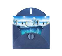 WHJDPP Blue Greeting Card Penguins On The Iceberg Printing 4x6in for Christmas, children's birthdays, Valentine's Day, wedding anniversaries, and party invitations