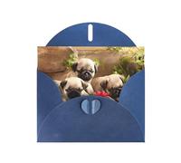 WHJDPP Blue Greeting Card puppys pug Printing 4x6in for Christmas, children's birthdays, Valentine's Day, wedding anniversaries, and party invitations