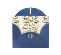 WHJDPP Blue Greeting Card Stylish Learning Alphabets with Dinosaurs Printing 4x6in for Christmas, children's birthdays, Valentine's Day, wedding anniversaries, and party invitations