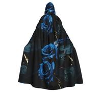 WHJDPP Blue Roses Printed Halloween Adult Hooded Cape Cloak - Super Large Hooded Cloak No Zipper