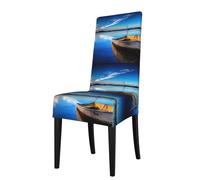 WHJDPP Boat in Blue Water Pattern dining chair cover is easy to disassemble and made of high resilience fabric that is wear-resistant