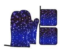 WHJDPP Bright Stars Prints Kitchen Baking 4-Piece Set with Heat Resistant Pot Holders & Oven Mitts - Waterproof Layer for Easy Clean, BBQ Grill & Dishware Protection