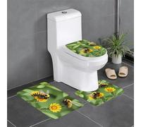 WHJDPP Bumble Bees Printing 3 Pcs Bathroom Anti-Slip Mat Set 24x16in Rectangular, U-Shaped & Oval Rugs for Toilet, Vanity & Bath