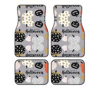 WHJDPP Car Foot Mat Four-Piece Set - Universal Fit Non-Slip Bottom | Non-Fading Easy Clean Smooth Surface, Damage Reduction Interior Protection Happy-Halloween-Day-Trick-Or-Treat Prints