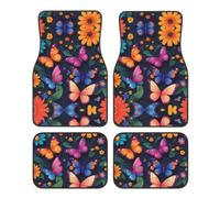 WHJDPP Car Foot Mat Four-Piece Set - Universal Fit Non-Slip Bottom | Non-Fading Easy Clean Smooth Surface, Damage Reduction Interior Protection Flowers Colorful Butterfly Prints