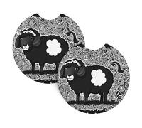 WHJDPP Cartoon Black White Sheep Pattern Car Coasters Set of 2 - Durable Rubber Cup Holder Protectors, Waterproof & Odorless for All Vehicles