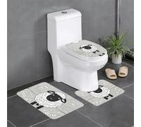 WHJDPP Cartoon Black White Sheep Printing Bathroom Anti Slip Quick Drying Three Piece Set, Slip Quick Drying Durable Shower Bath mat