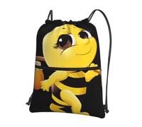 WHJDPP Cartoon Honey bee Prints Drawstring Zipper Backpack - Lightweight Water-Resistant Sport Gym Bag with Front Pocket & Internal Organizer - Ideal for Travel, Yoga, and Hiking