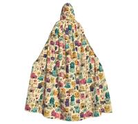 WHJDPP Cartoon monsters fill the screen Picture Halloween Adult Hooded Cape Cloak with Bow Tie for Costume Parties, Cosplay