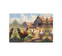WHJDPP Chickens and Farm Prints Placemats Set of 6 12x18in - Durable Table Layers for Stylish Home, Hotel & Festive Gatherings