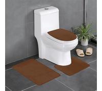 WHJDPP Chocolate Brown Printing Anti-Slip Bathroom Rugs Set - 3-Piece Contour, Oval & Rectangular Mats for Toilet, Vanity & Restrooms