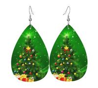 WHJDPP christmas trees gifts Prints Drip Earrings - Faux Leather Charms for Women - Lightweight Dangling Jewelry - Party & Holiday Accents