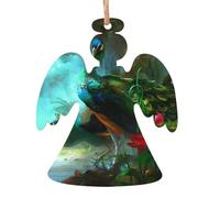 WHJDPP Christmas Wooden Ornaments Angel Shape 2 PCS Colorful Peacock Printing for hanging
