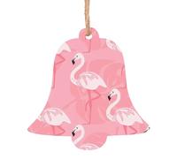 WHJDPP Christmas Wooden Ornaments Bell Shape 6 PCS Summer Flamingo Palm Leaves Printing for hanging on Christmas trees