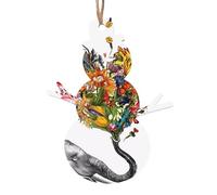 WHJDPP Christmas Wooden Ornaments Snowman Shape 4 PCS Elephant with heart-shaped flower Printing for hanging on Christmas trees