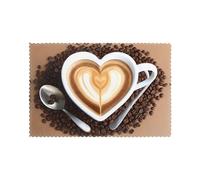 WHJDPP Coffee with Heart Pattern Printing Placemats for Dining Table Set of 6 for Homes, and Banquets Easy to Clean at Room Temperature for Long-Lasting Use