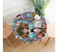 WHJDPP Colored flower Prints 60 Inch Round Table Throw - Waterproof Table Cover for Dining Table, Coffee Table, Party & Outdoor Use - Soft & Wrinkle Resistant Decor