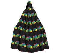 WHJDPP Colorful fallen leaves like a rainbow Printed Halloween Adult Hooded Cape Cloak with Bow Tie for Costume Parties, Cosplay