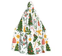 WHJDPP Colorful Fir Tree Wreath Picture Halloween Adult Hooded Cape Cloak with Bow Tie for Costume Parties, Cosplay